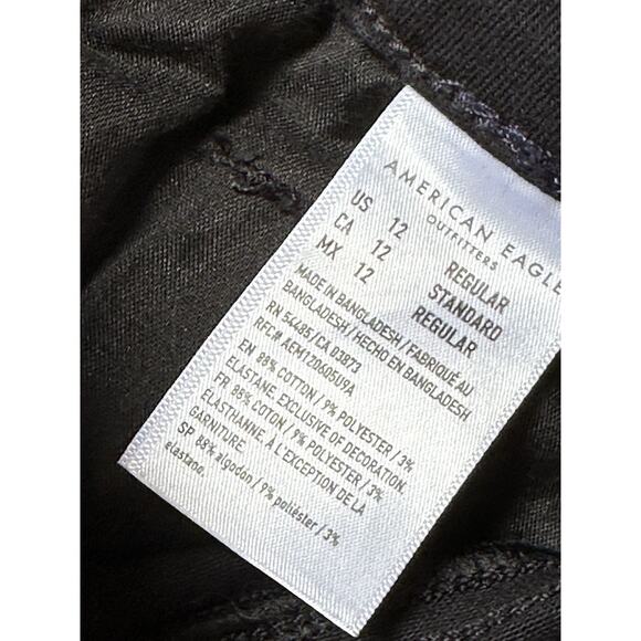 American Eagle Hi-Rise Skinny Kick Slit Black Jeans 12 Next Level Stretch 32x30 - Picture 8 of 13